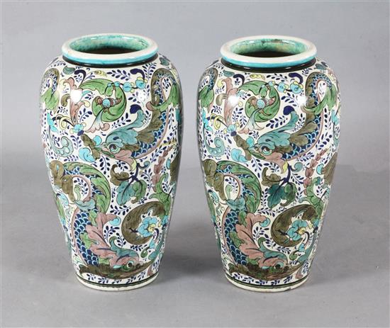 A large pair of Burmantofts Persian faience ovoid floor vases, by Leonard King, c.1885, height 55.5cm